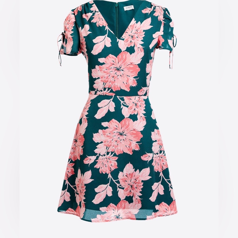 J. Crew Teal Dress with Pink Floral Print